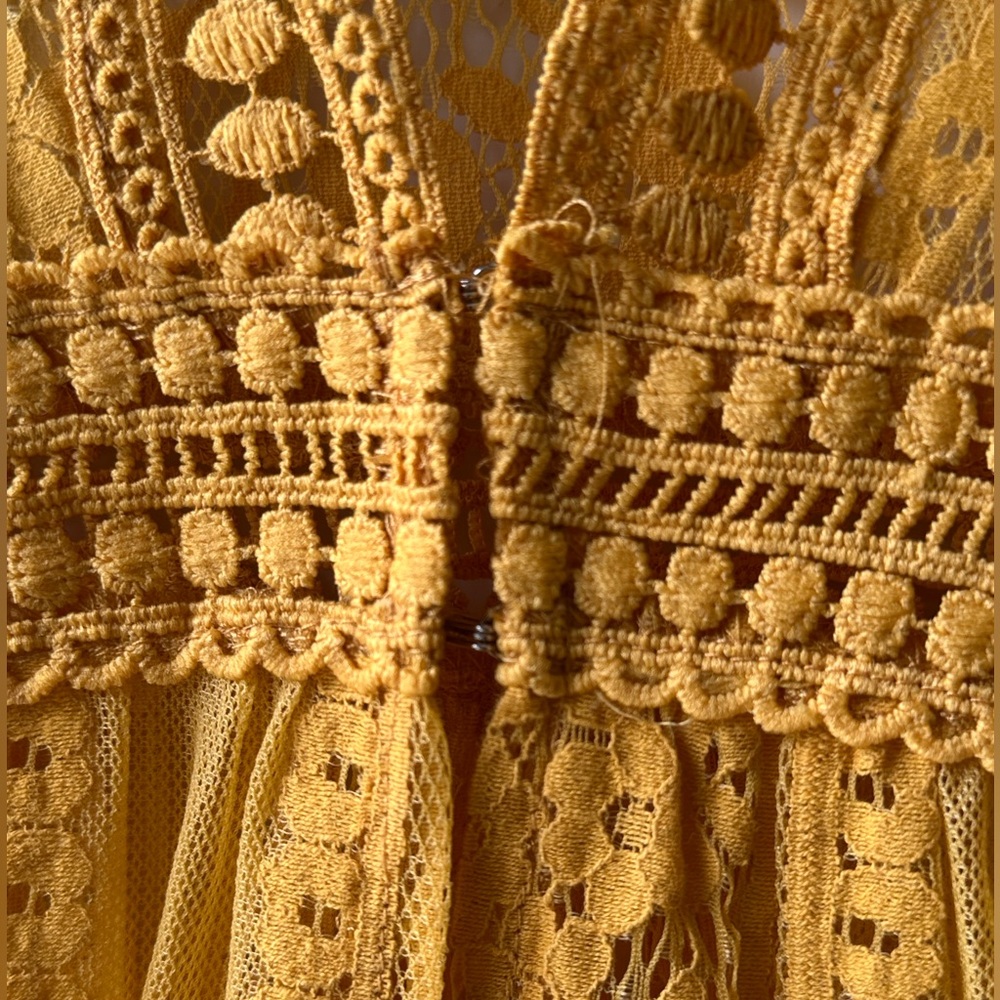 Blue Rain Golden Yellow Boho Lace Kimono Cardigan - Picture 8 of 12